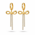 18K Gold Plated Bow Crystal Tassel Hoop Earrings