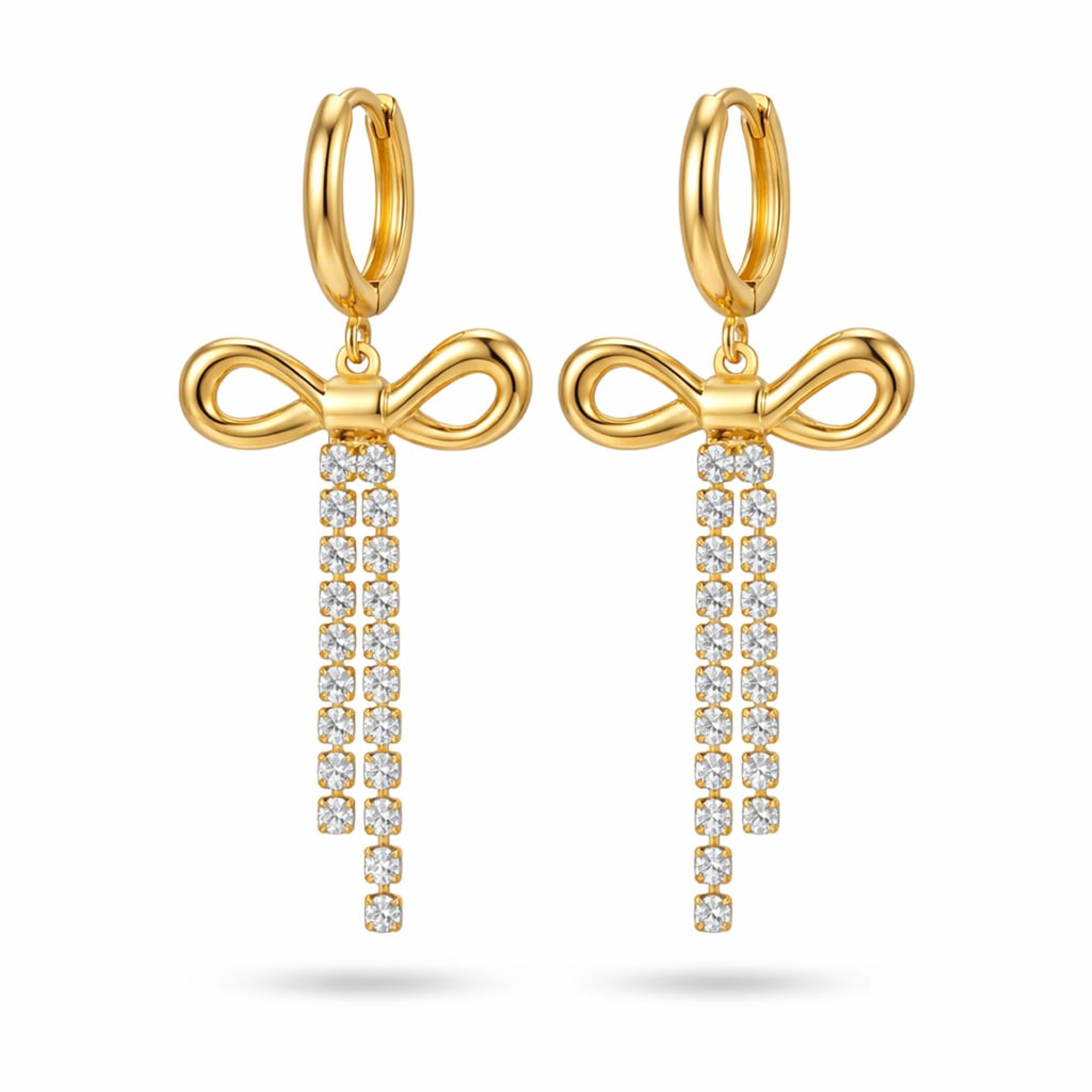 18K Gold Plated Bow Crystal Tassel Hoop Earrings
