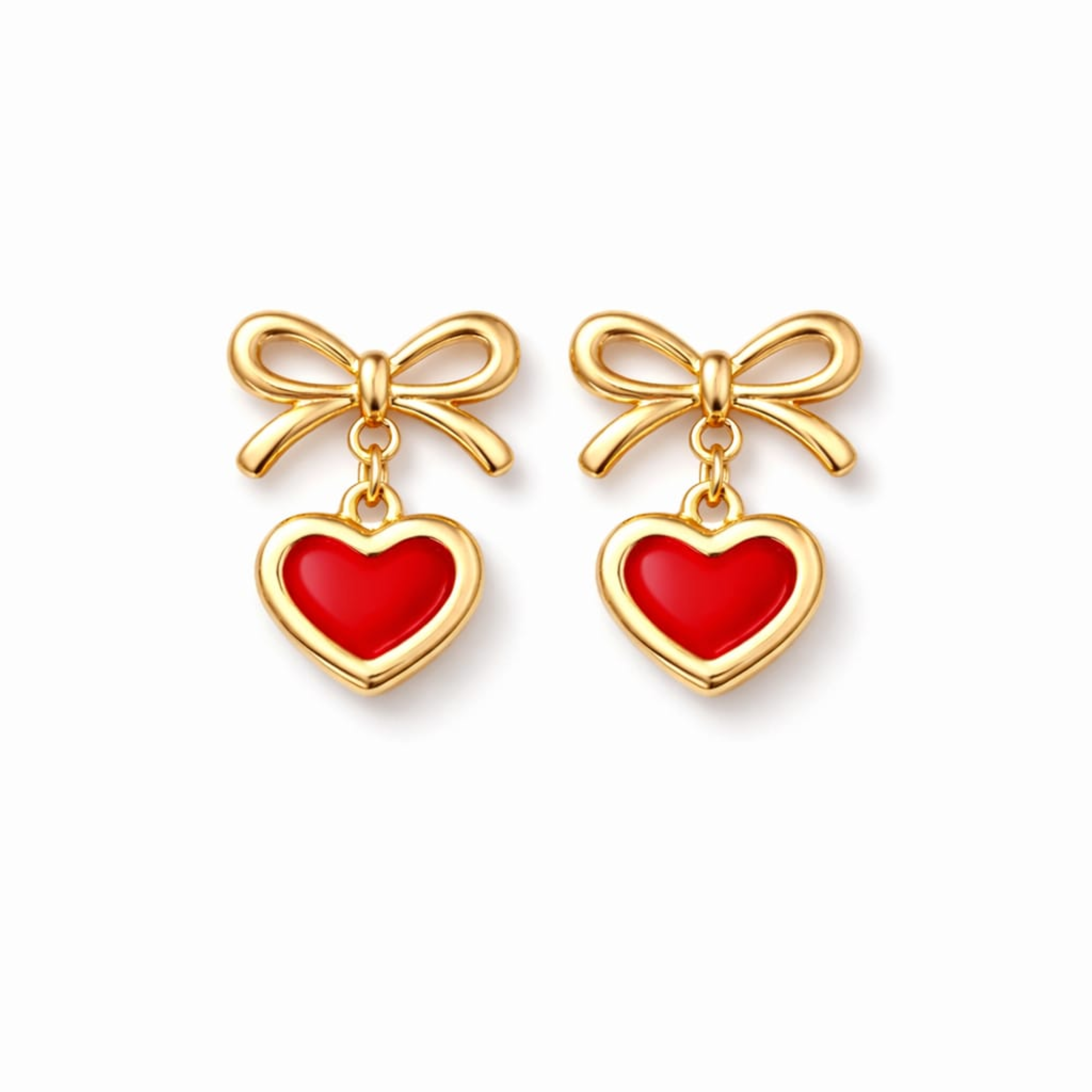 18K Gold Plated Bow Heart Dangle Earrings