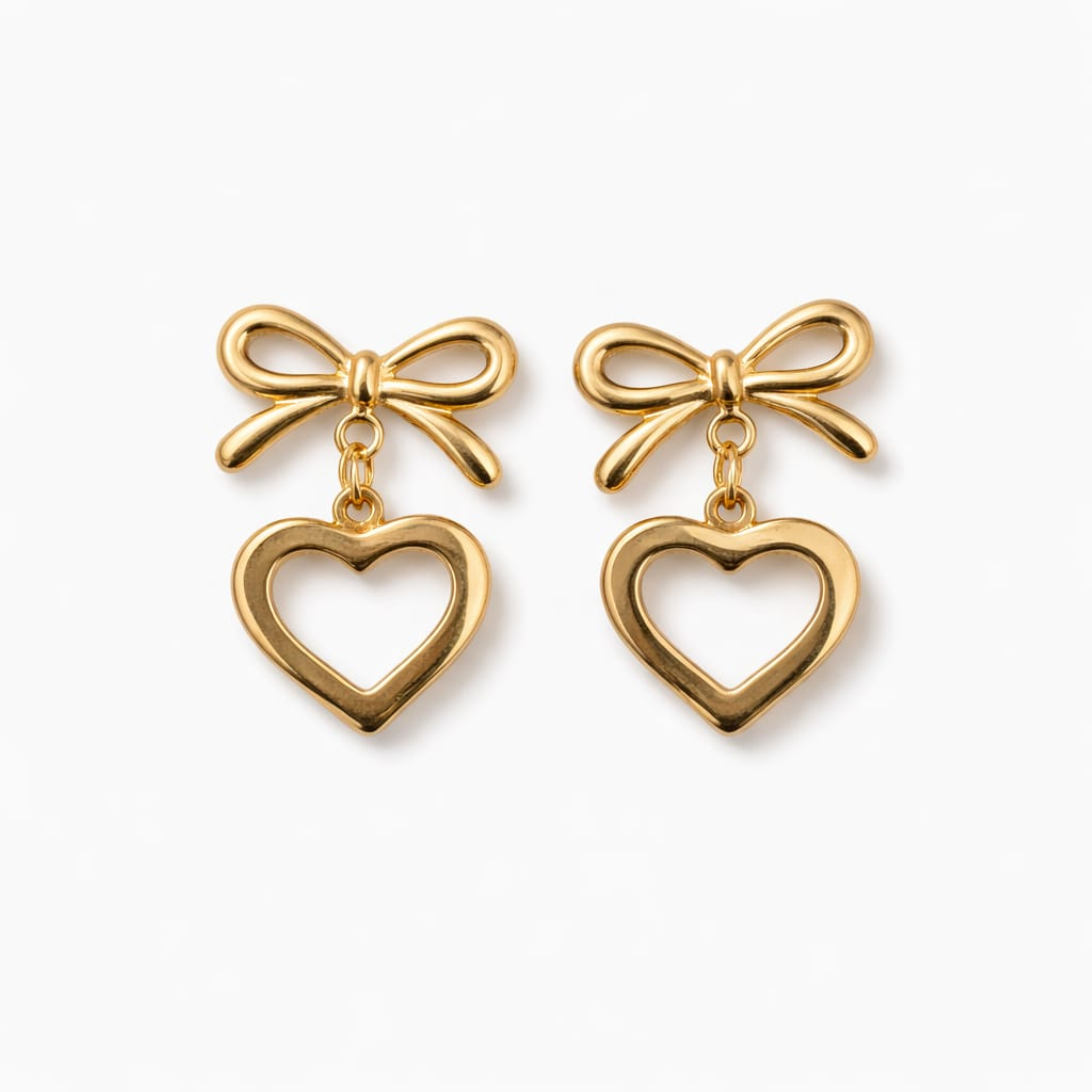 18K Gold Plated Bow Heart Drop Earrings