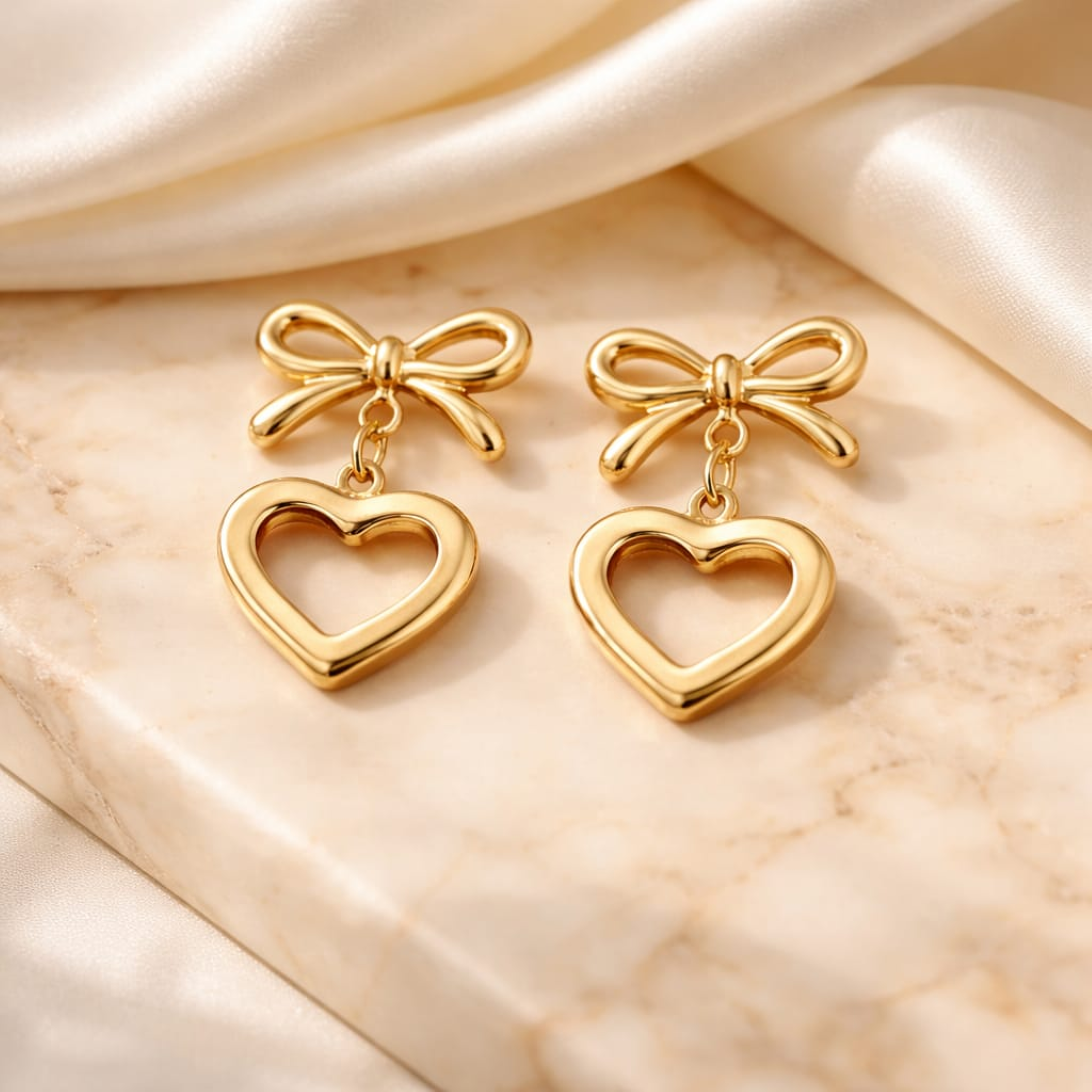 18K Gold Plated Bow Heart Drop Earrings