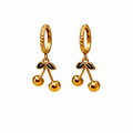 18K Gold Plated Cherry Dangle Hoop Earrings