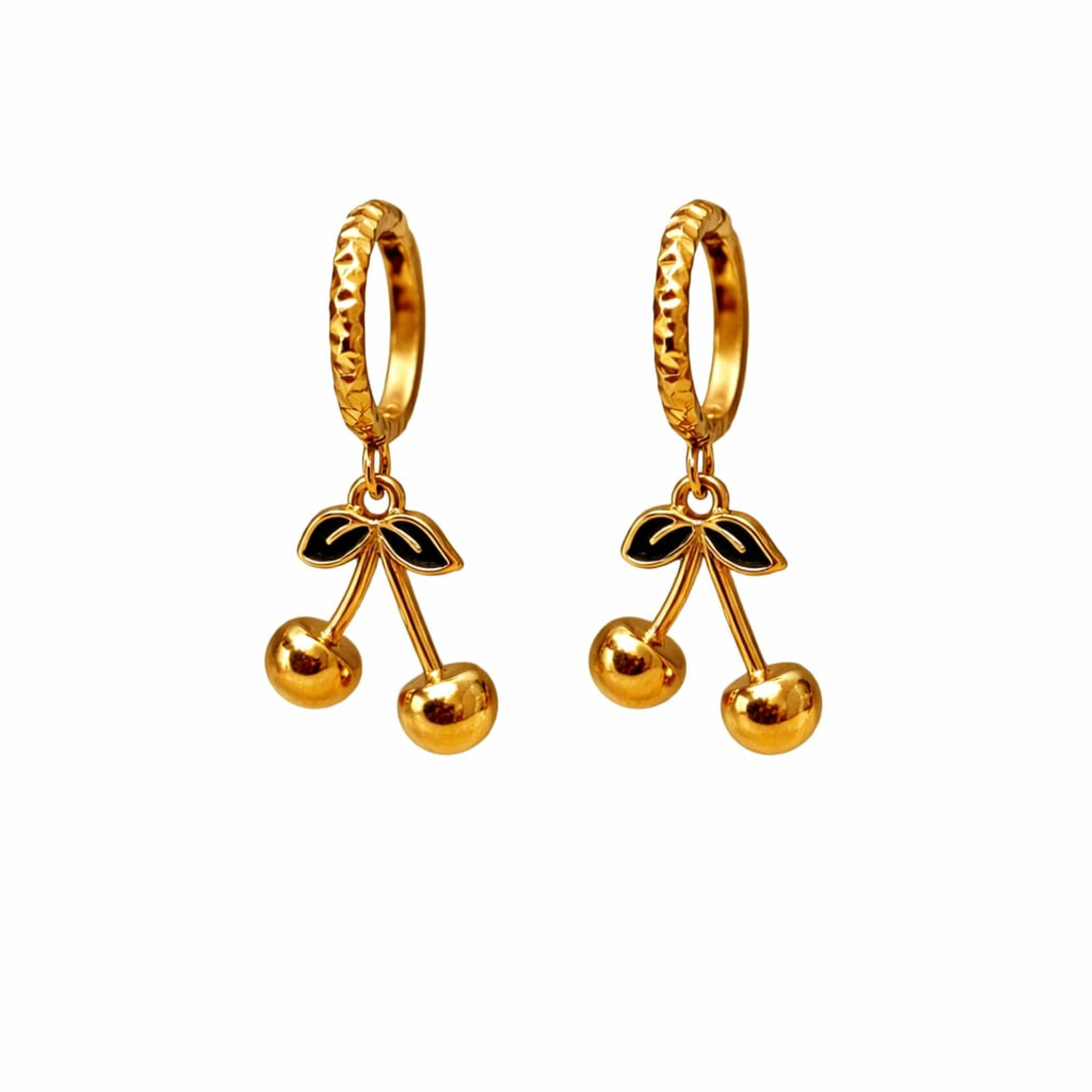 18K Gold Plated Cherry Dangle Hoop Earrings