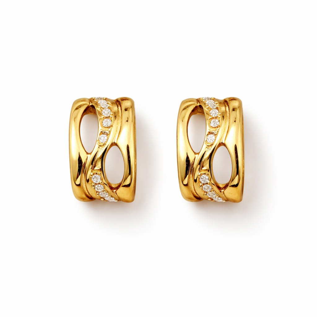 18K Gold Plated Crystal Accent Hoop Earrings