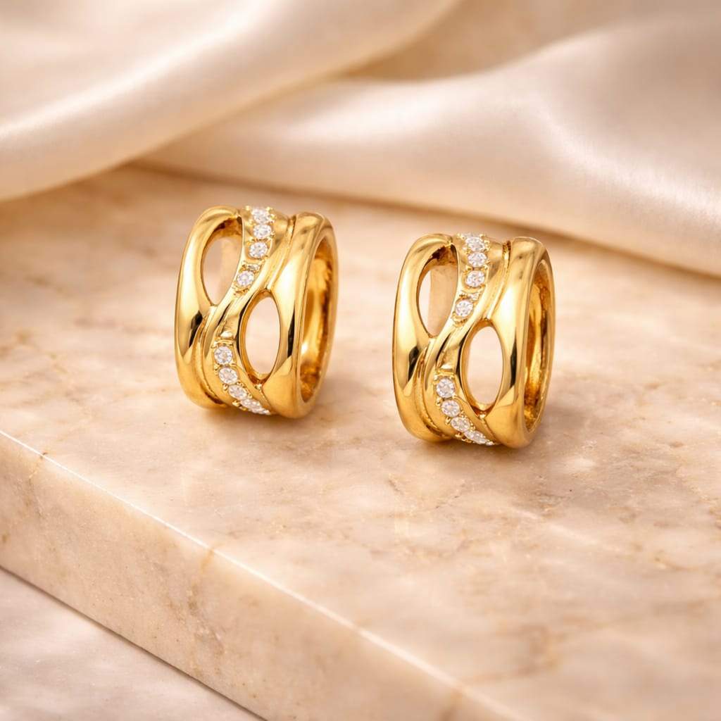 18K Gold Plated Crystal Accent Hoop Earrings