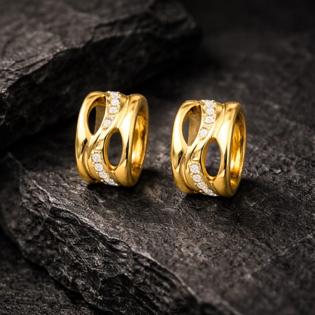 18K Gold Plated Crystal Accent Hoop Earrings
