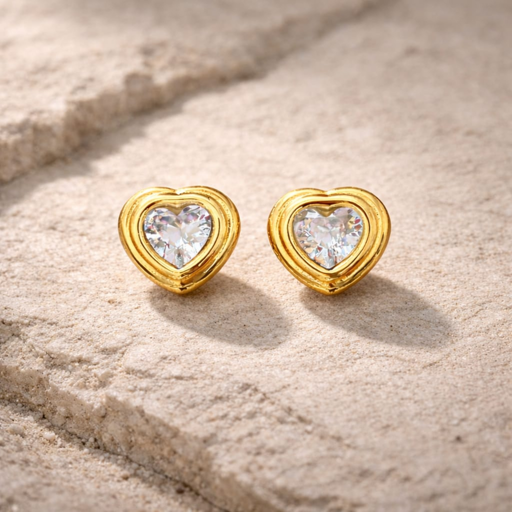 18K Gold Plated Crystal Heart Earrings