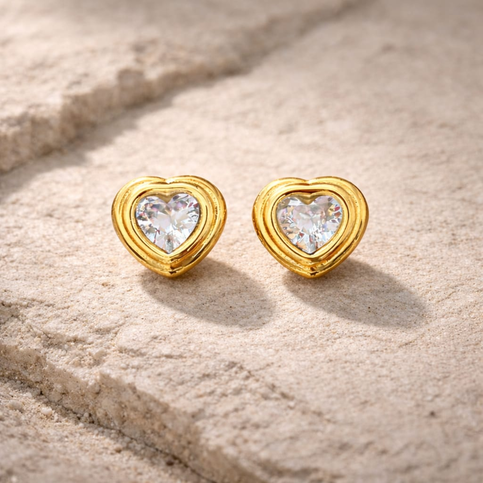 18K Gold Plated Crystal Heart Earrings