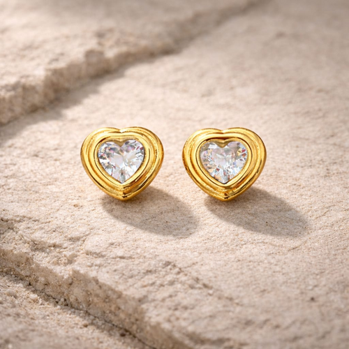 18K Gold Plated Crystal Heart Earrings