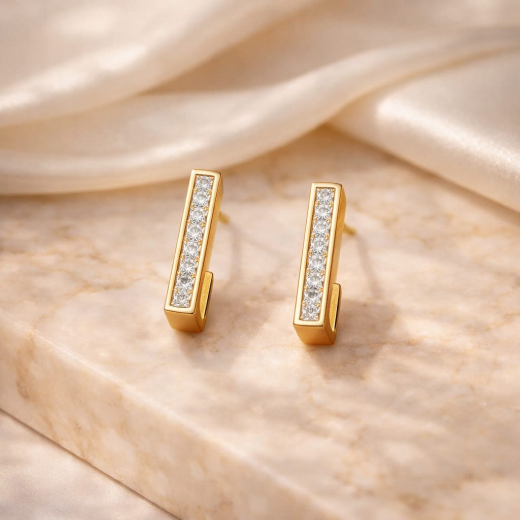 18K Gold Plated Crystal Huggie Earrings