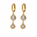 18K Gold Plated Double Crystal Drop Hoop Earrings