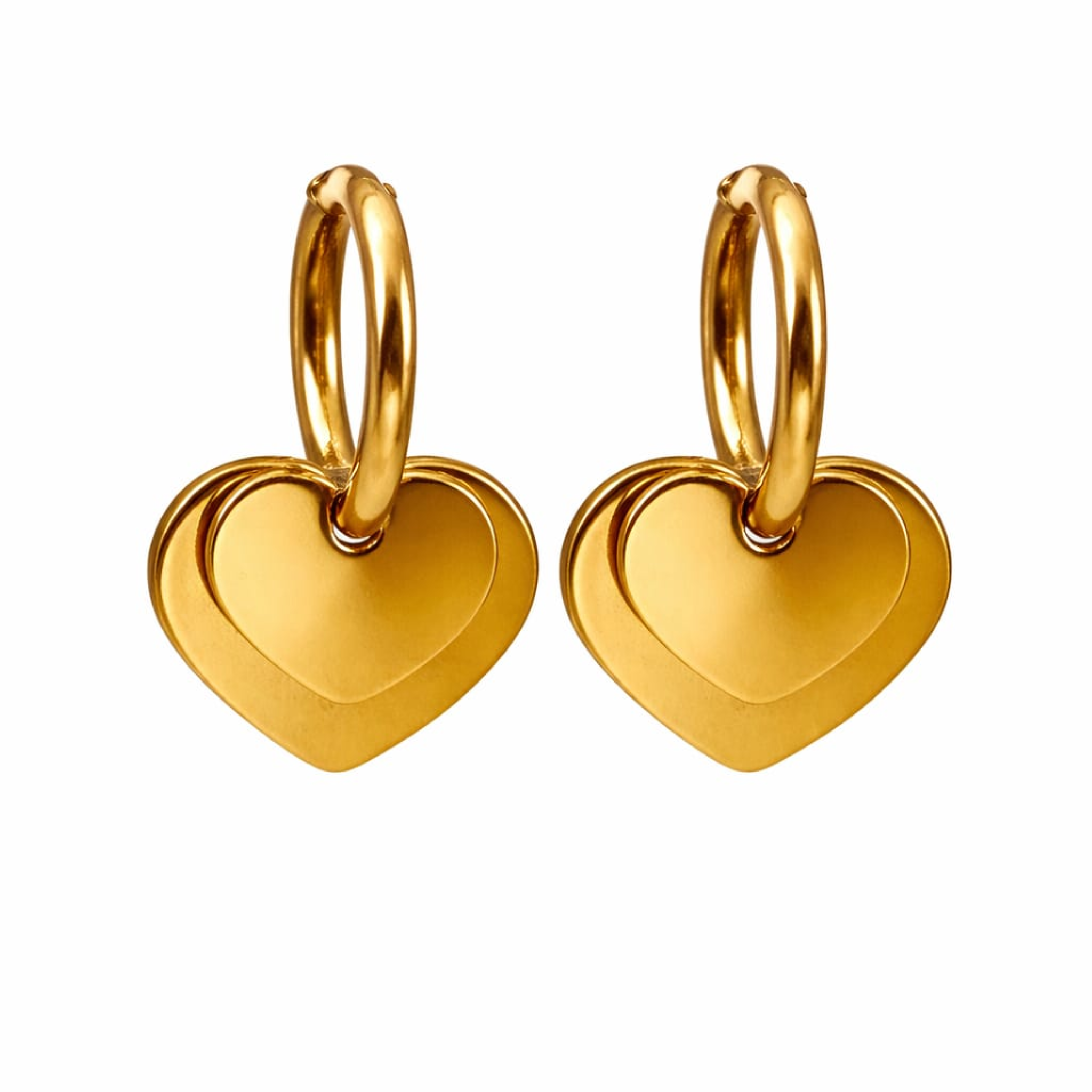 18K Gold Plated Double Heart Charm Hoop Earrings