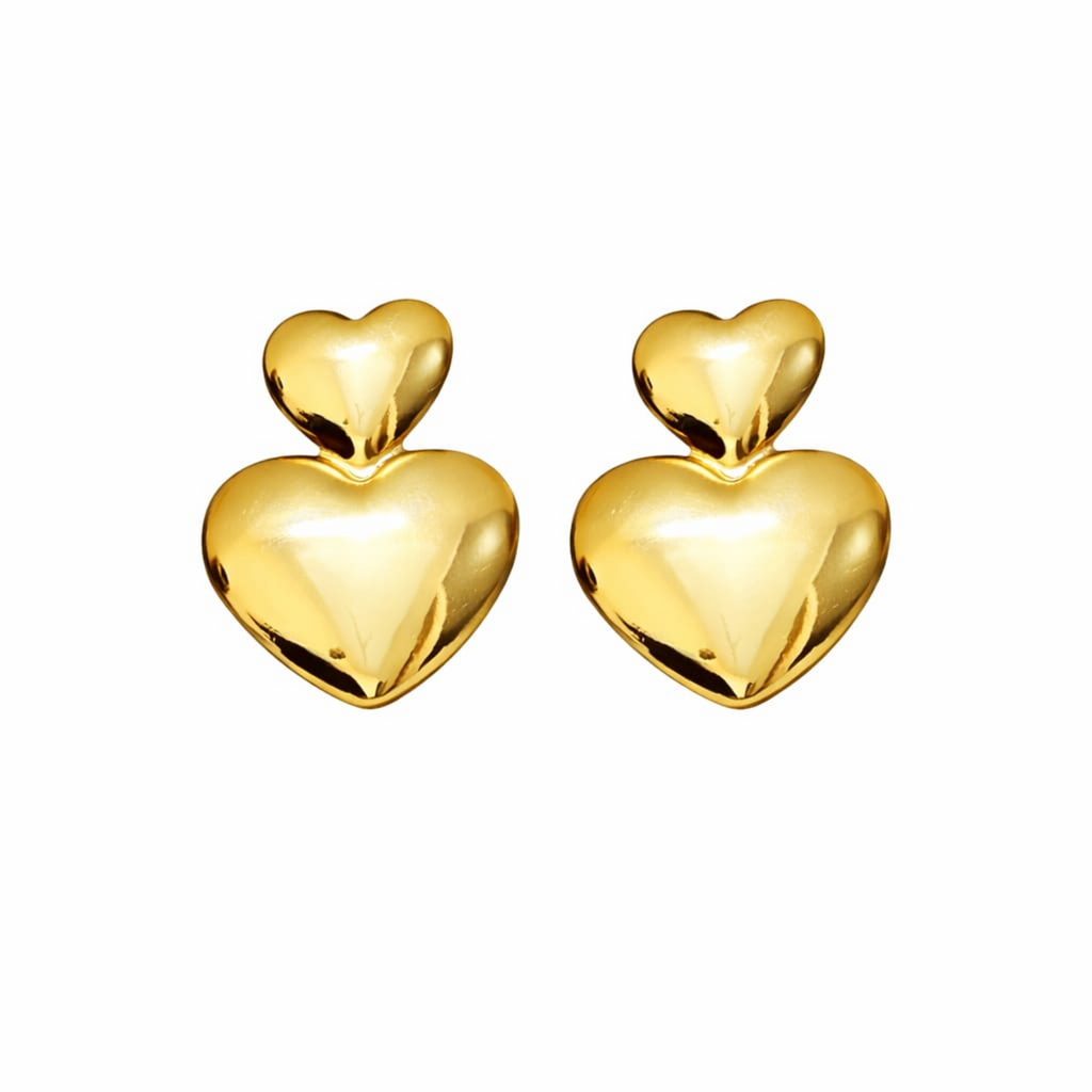 18K Gold Plated Double Heart Stud Earrings