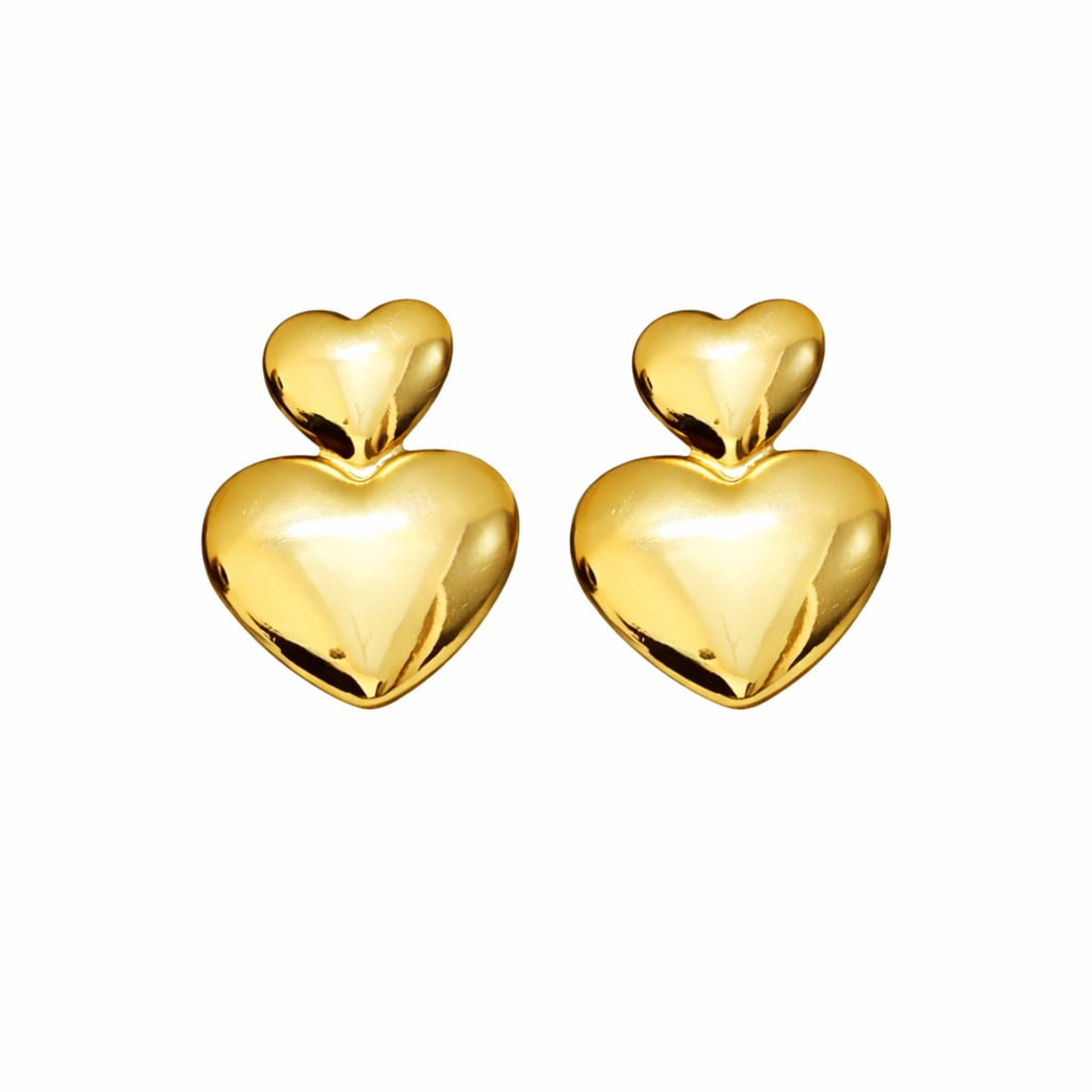 18K Gold Plated Double Heart Stud Earrings