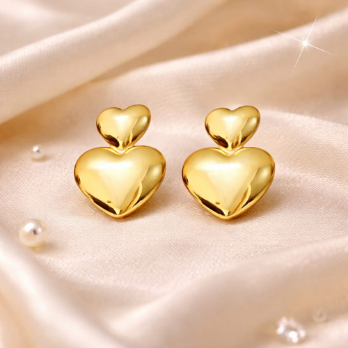 18K Gold Plated Double Heart Stud Earrings