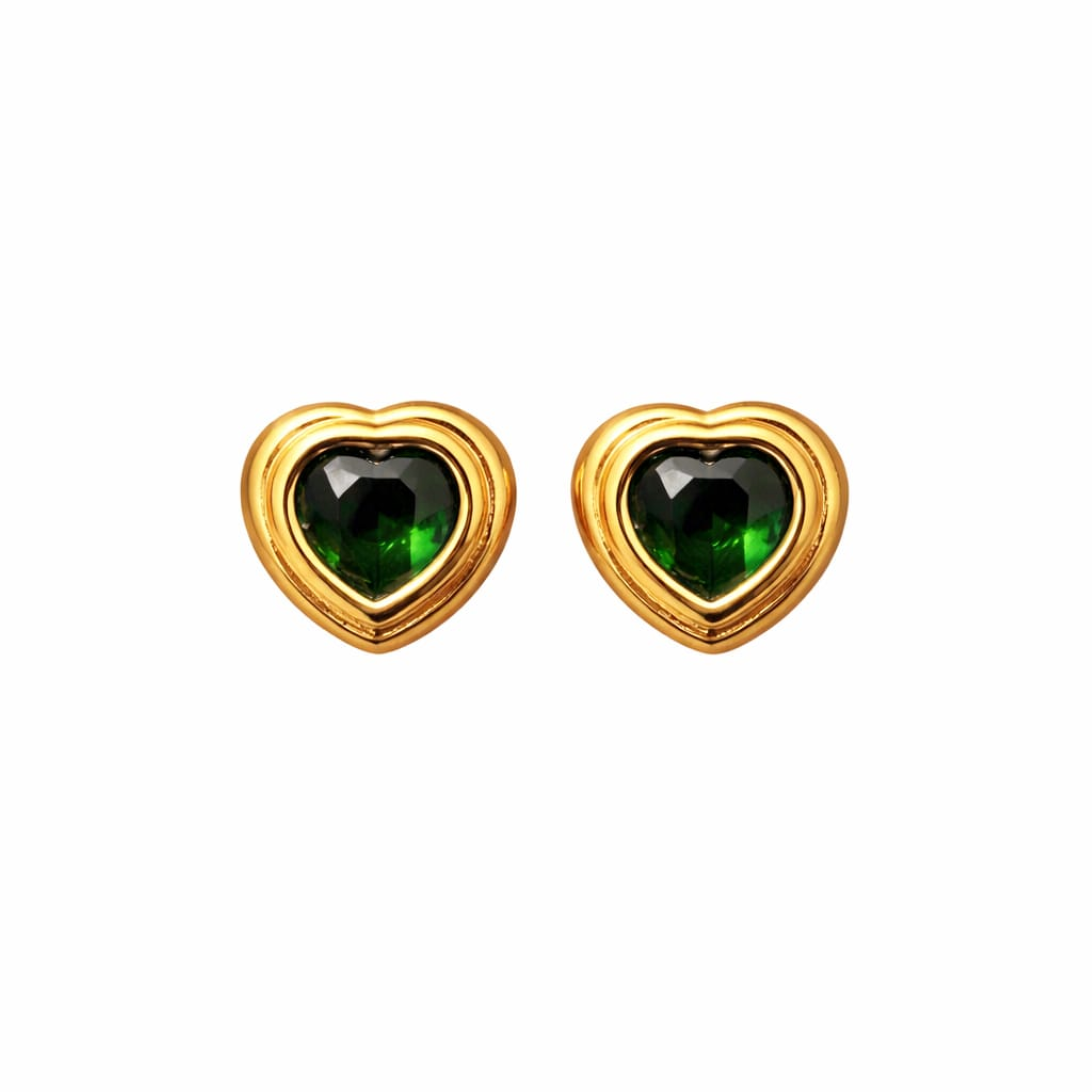 18K Gold Plated Emerald Gold Heart Earrings