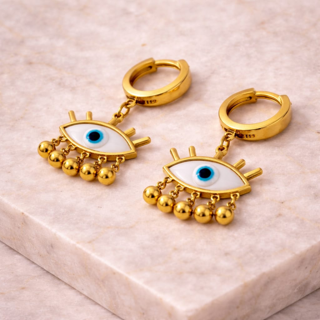 18K Gold Plated Evil Eye Dangle Earrings