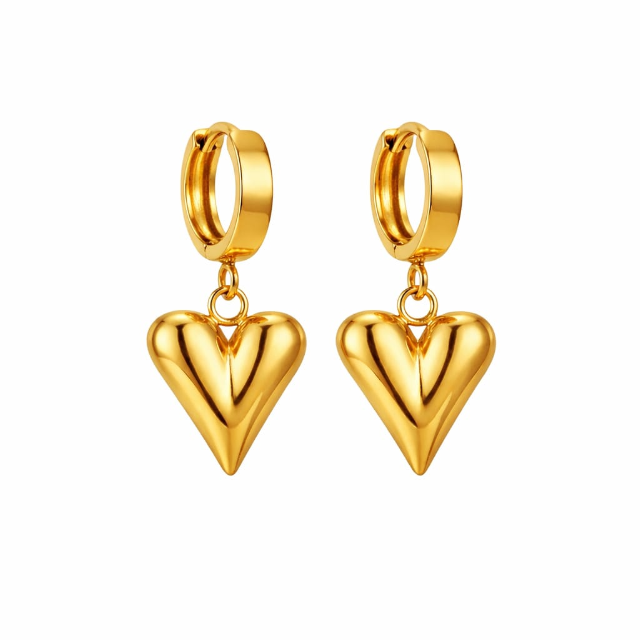 18K Gold Plated Heart Dangle Hoop Earrings