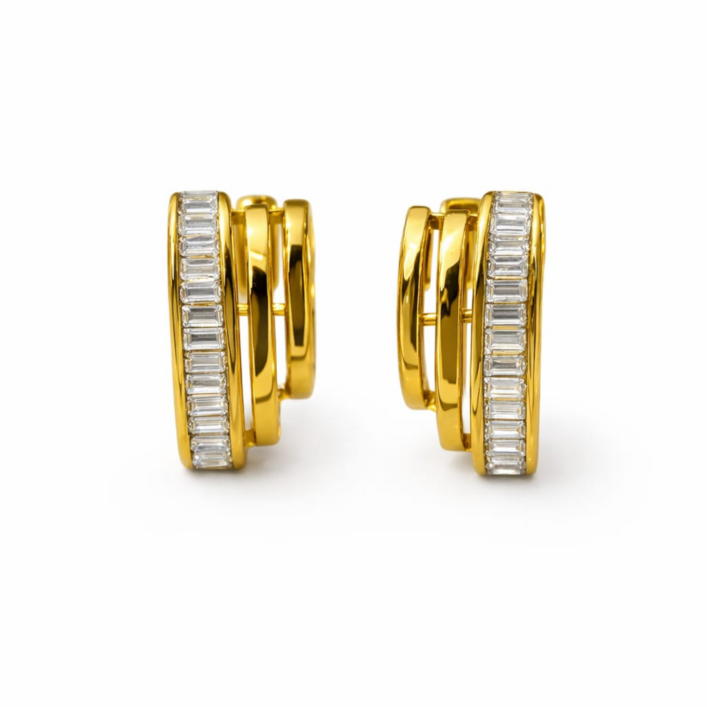 18K Gold Plated Multi-Layer Crystal Hoop Earrings