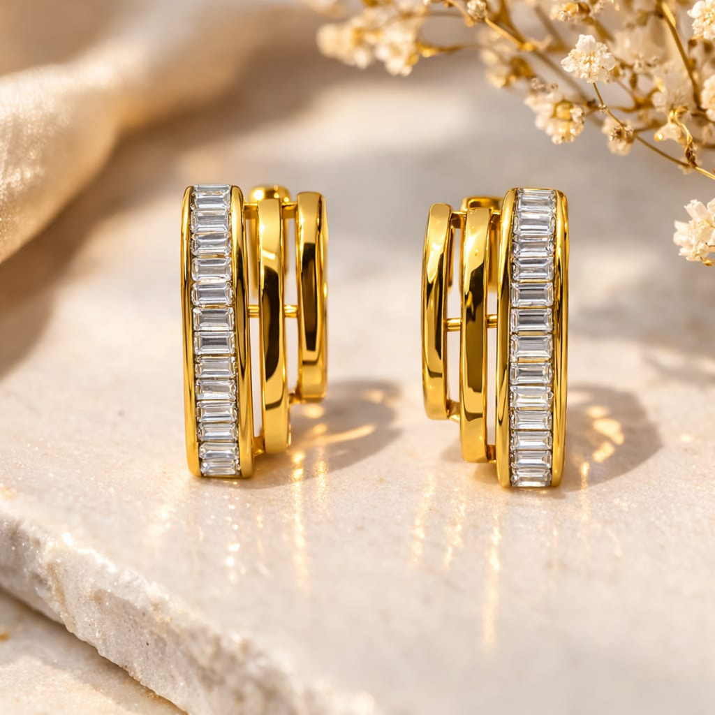 18K Gold Plated Multi-Layer Crystal Hoop Earrings