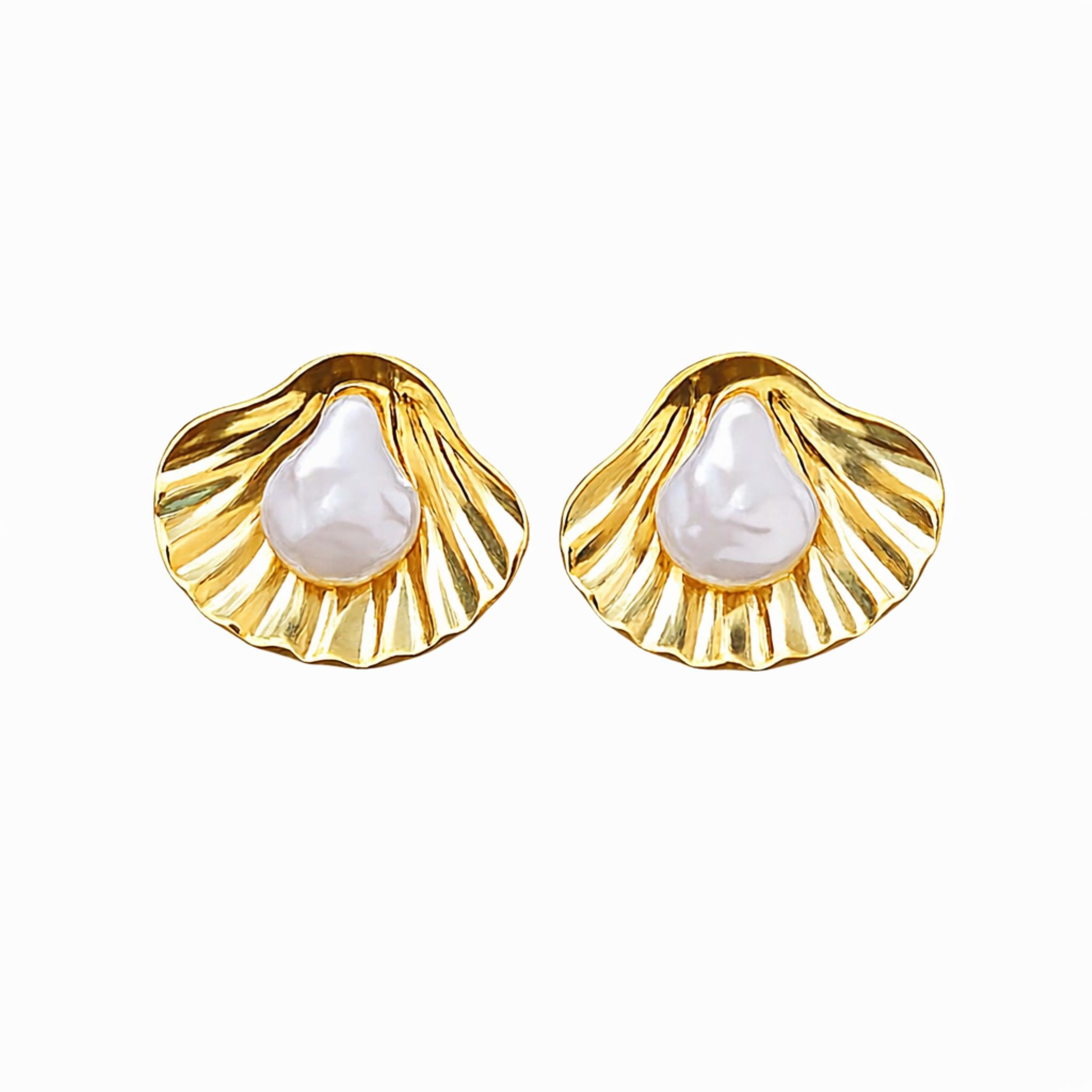 18K Gold Plated Pearl Shell Stud Earrings