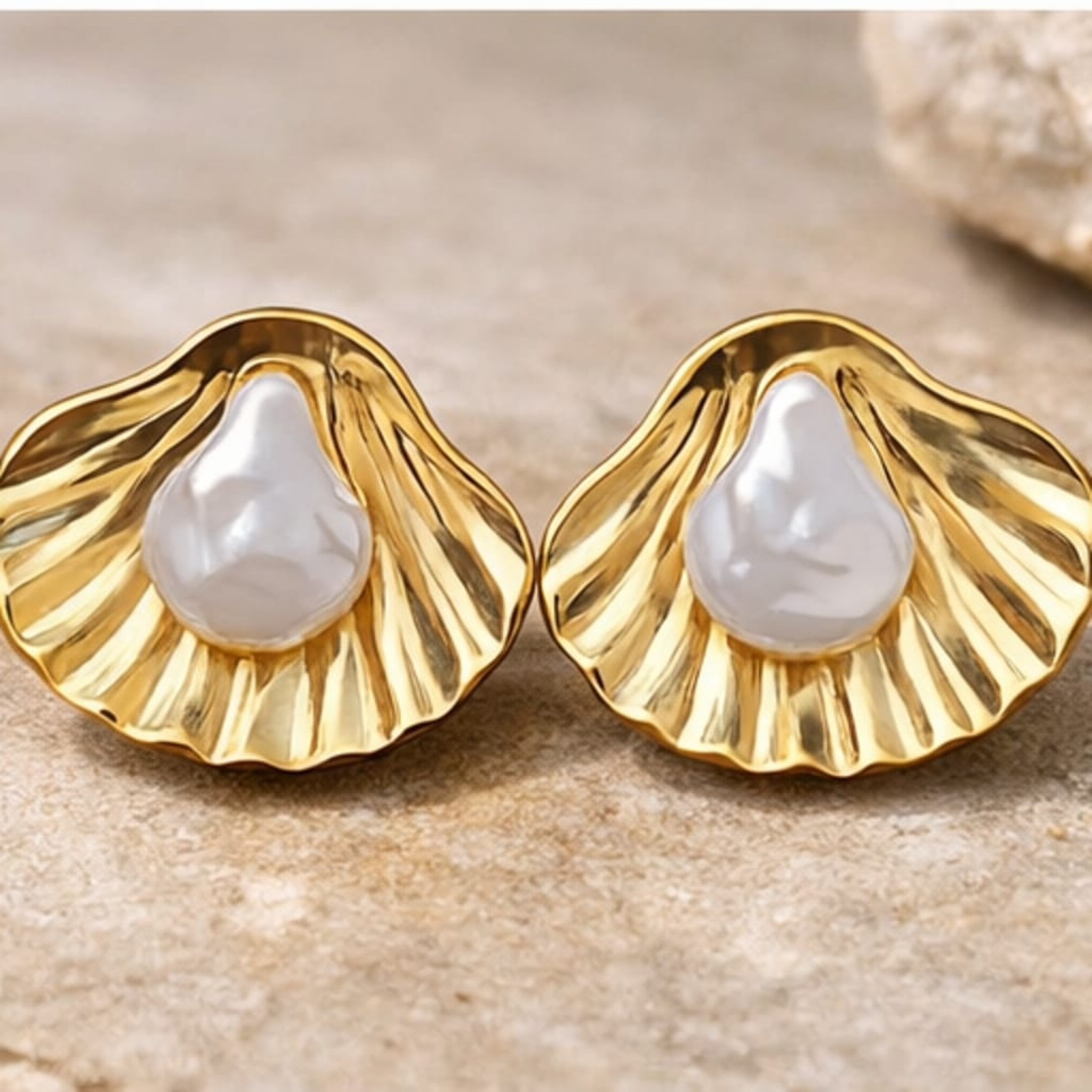 18K Gold Plated Pearl Shell Stud Earrings