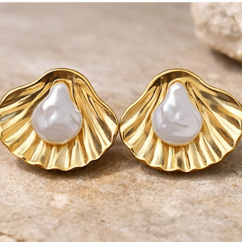 18K Gold Plated Pearl Shell Stud Earrings