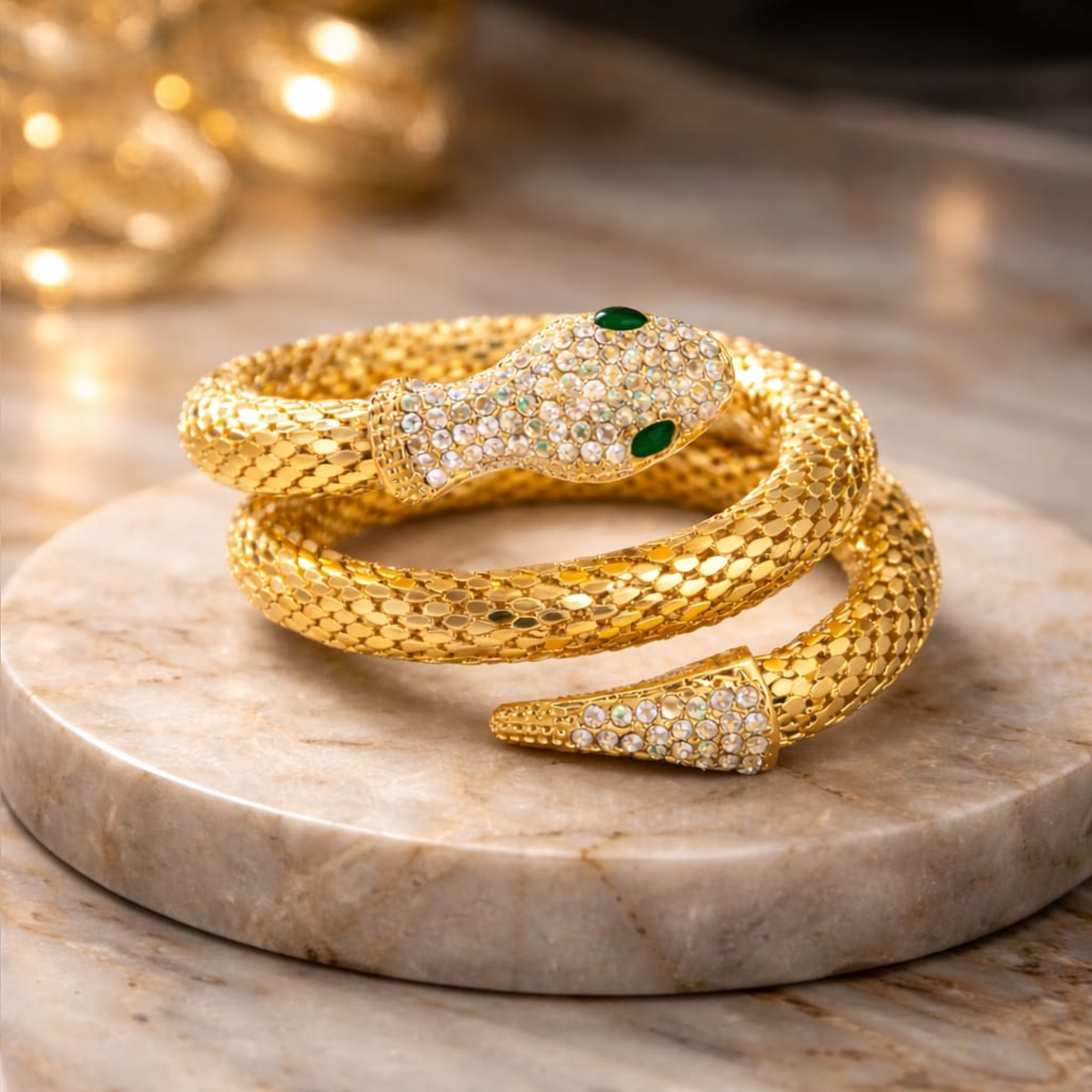 18KT Gold Plated Crystal Serpent Wrap Bracelet