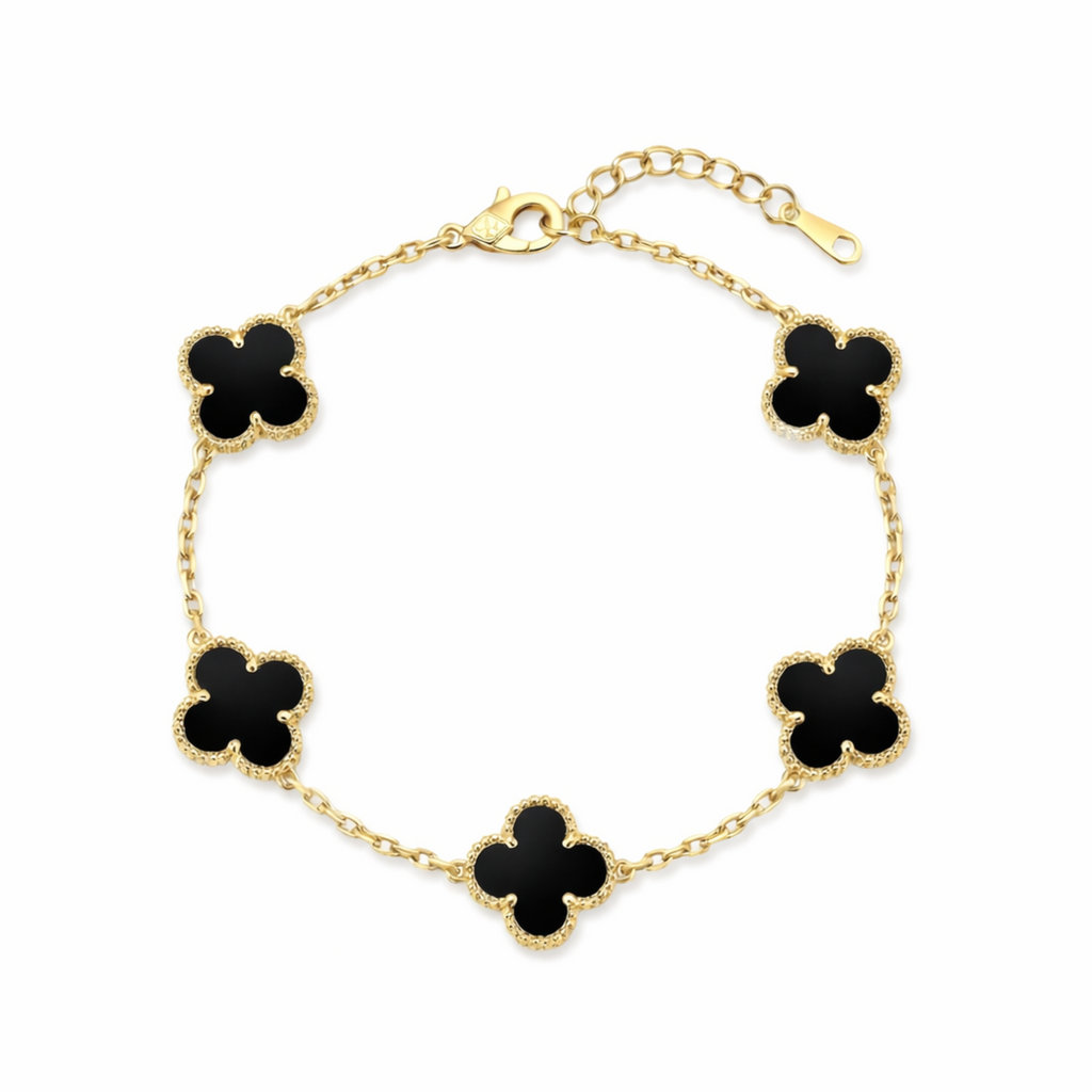 18KT Gold Plated Elegance Black Clover Bracelet