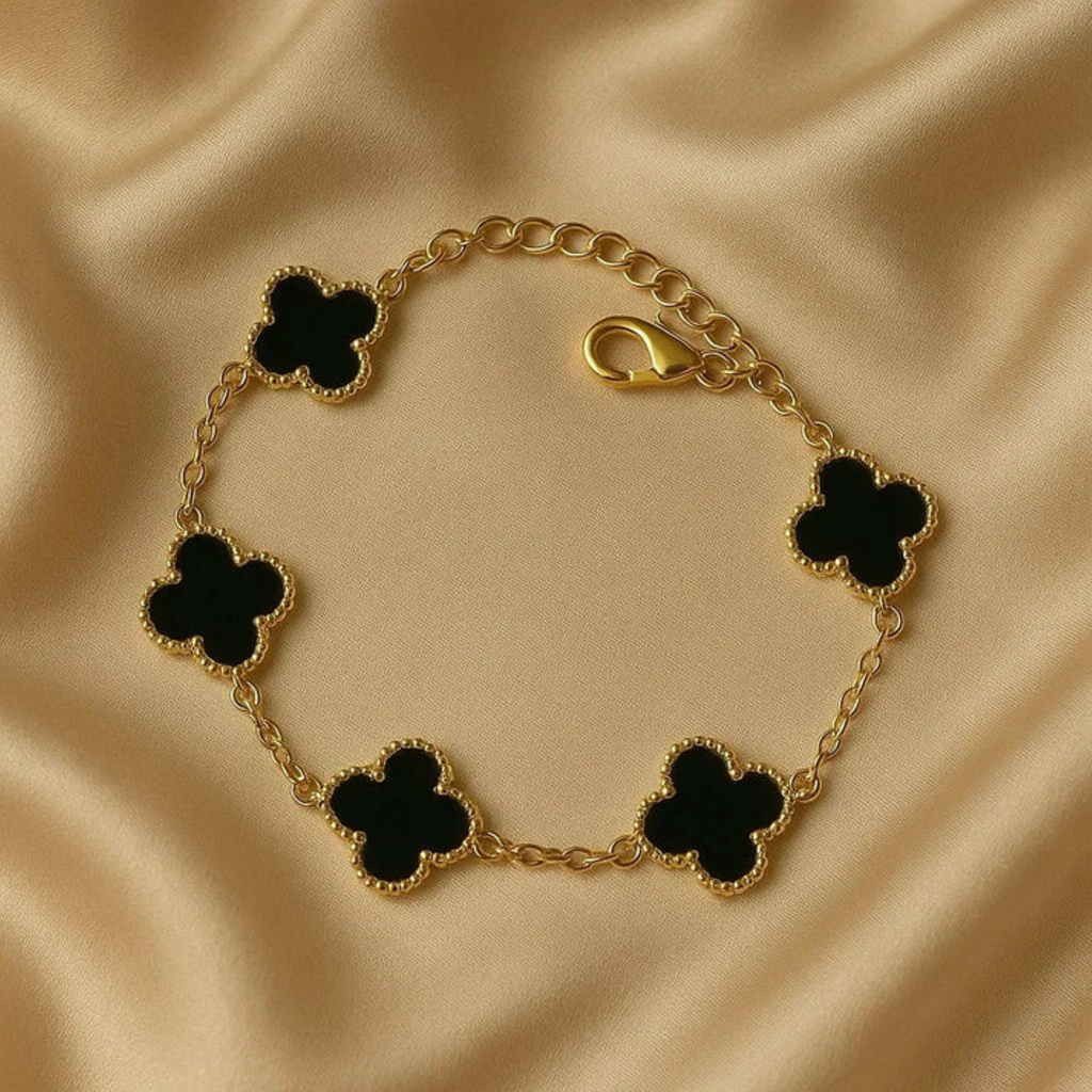 18KT Gold Plated Elegance Black Clover Bracelet