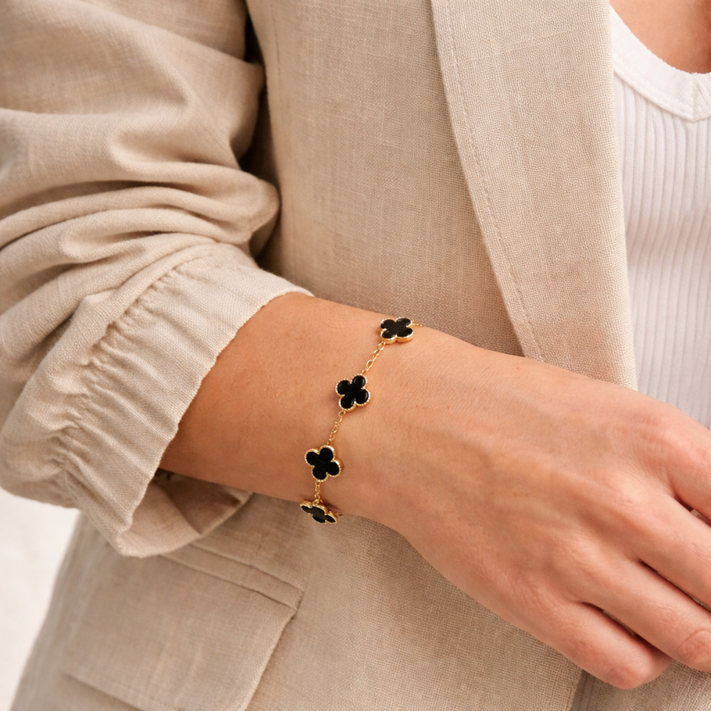 18KT Gold Plated Elegance Black Clover Bracelet