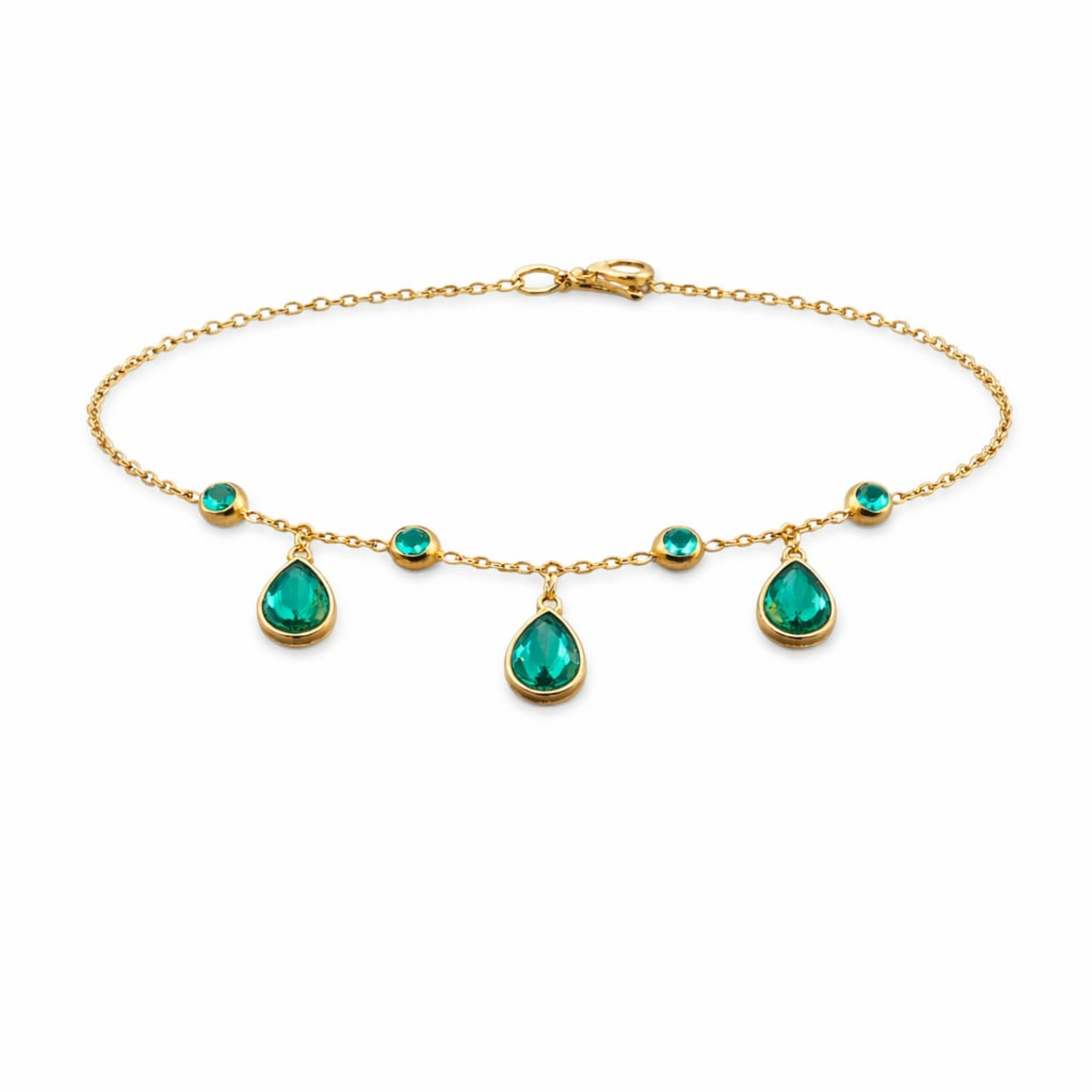 18KT Gold Plated Emerald Drop Charm Bracelet