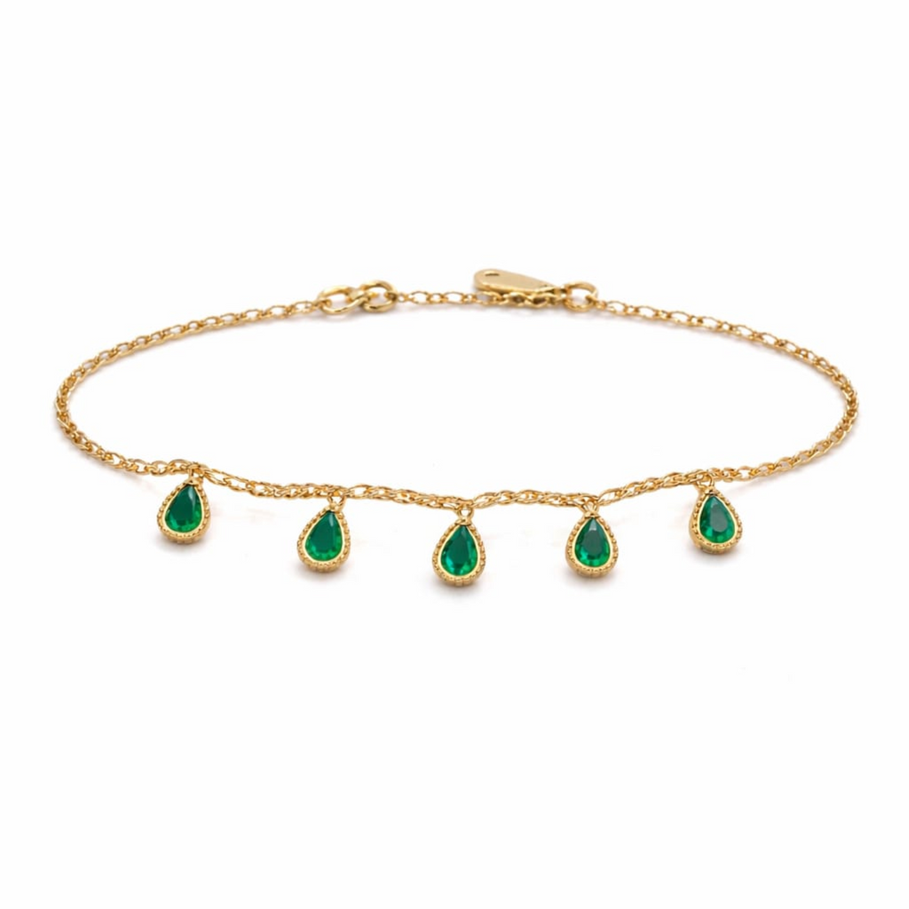 18KT Gold Plated Emerald Teardrop Line Bracelet