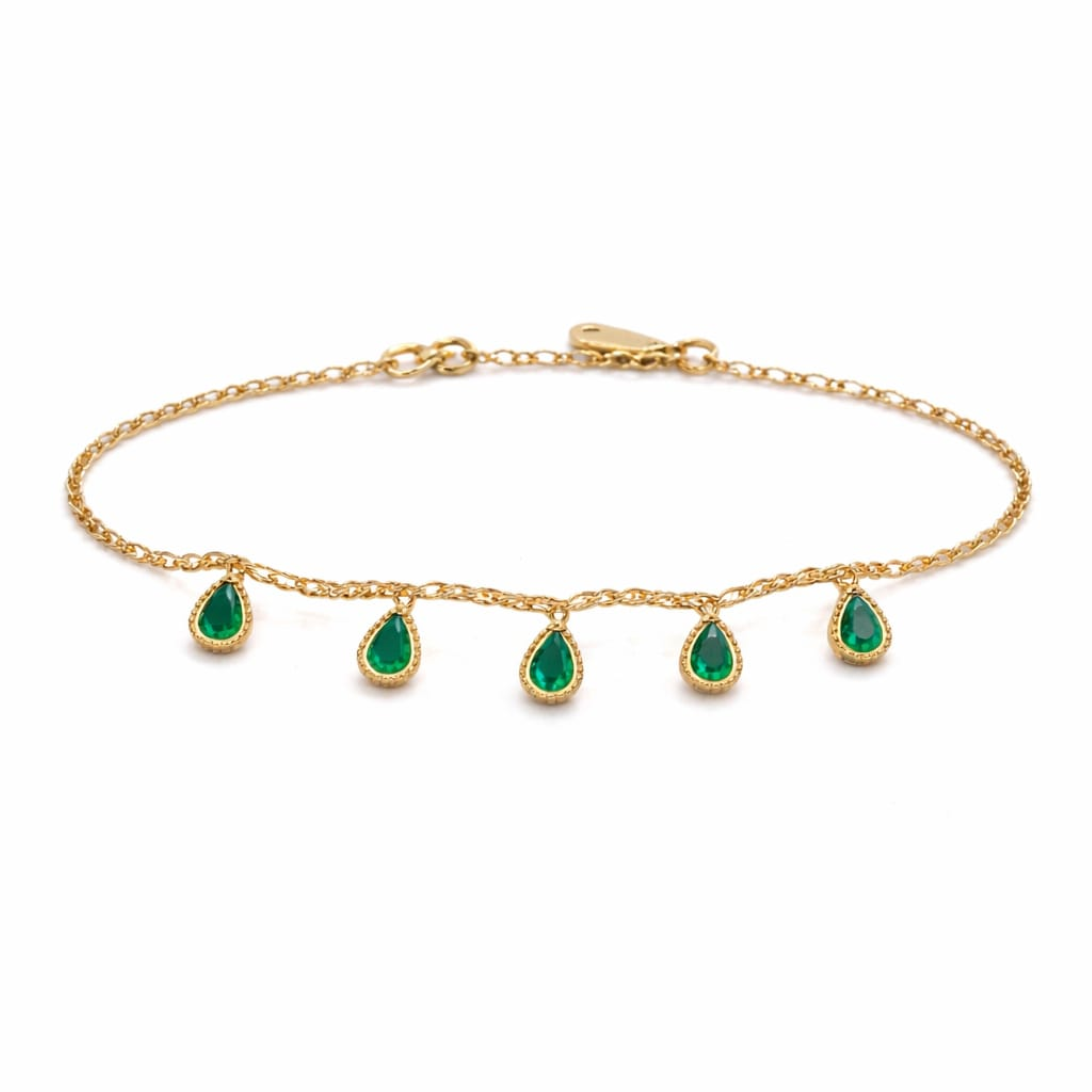 18KT Gold Plated Emerald Teardrop Line Bracelet