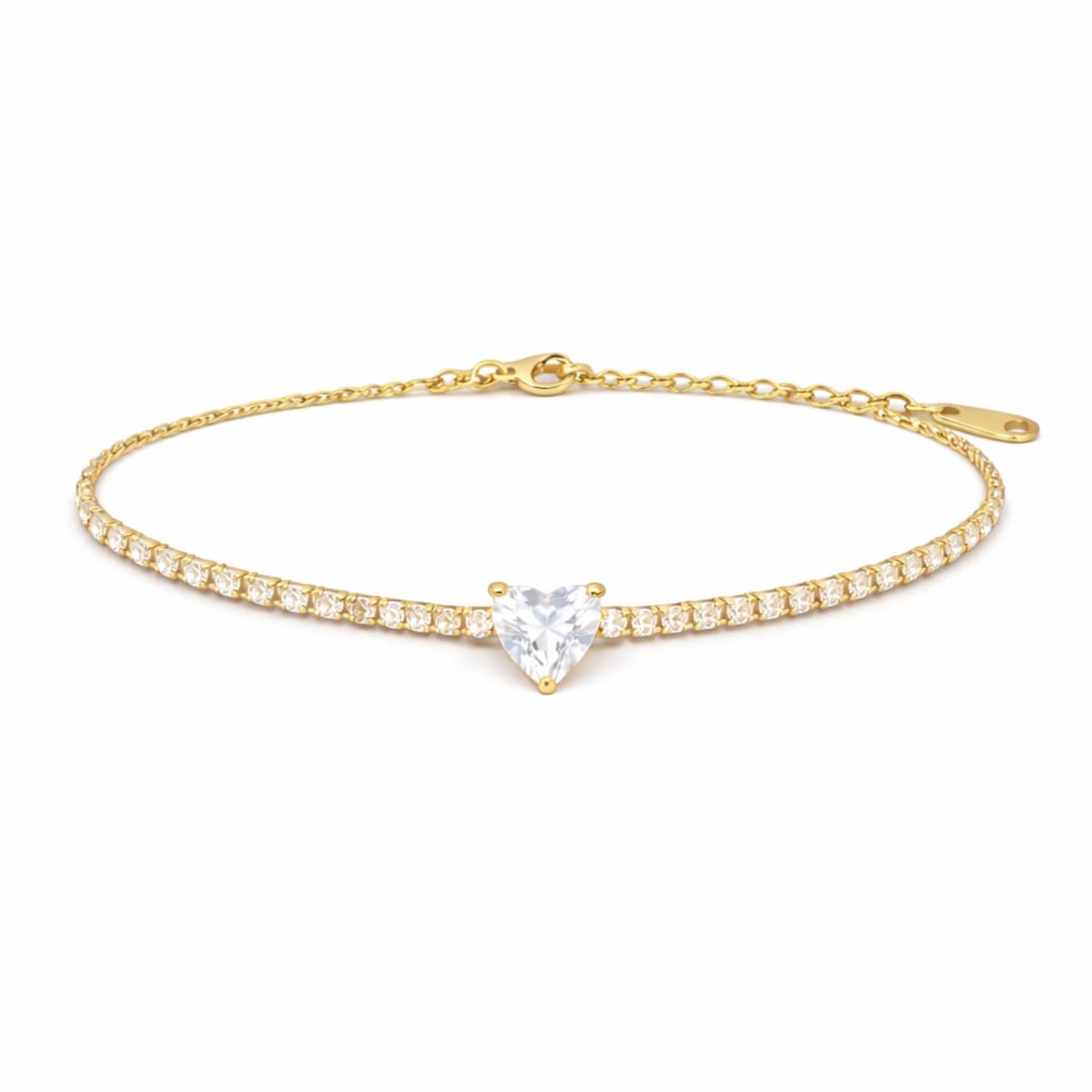18KT Gold Plated Radiant Crystal Heart Tennis Bracelet