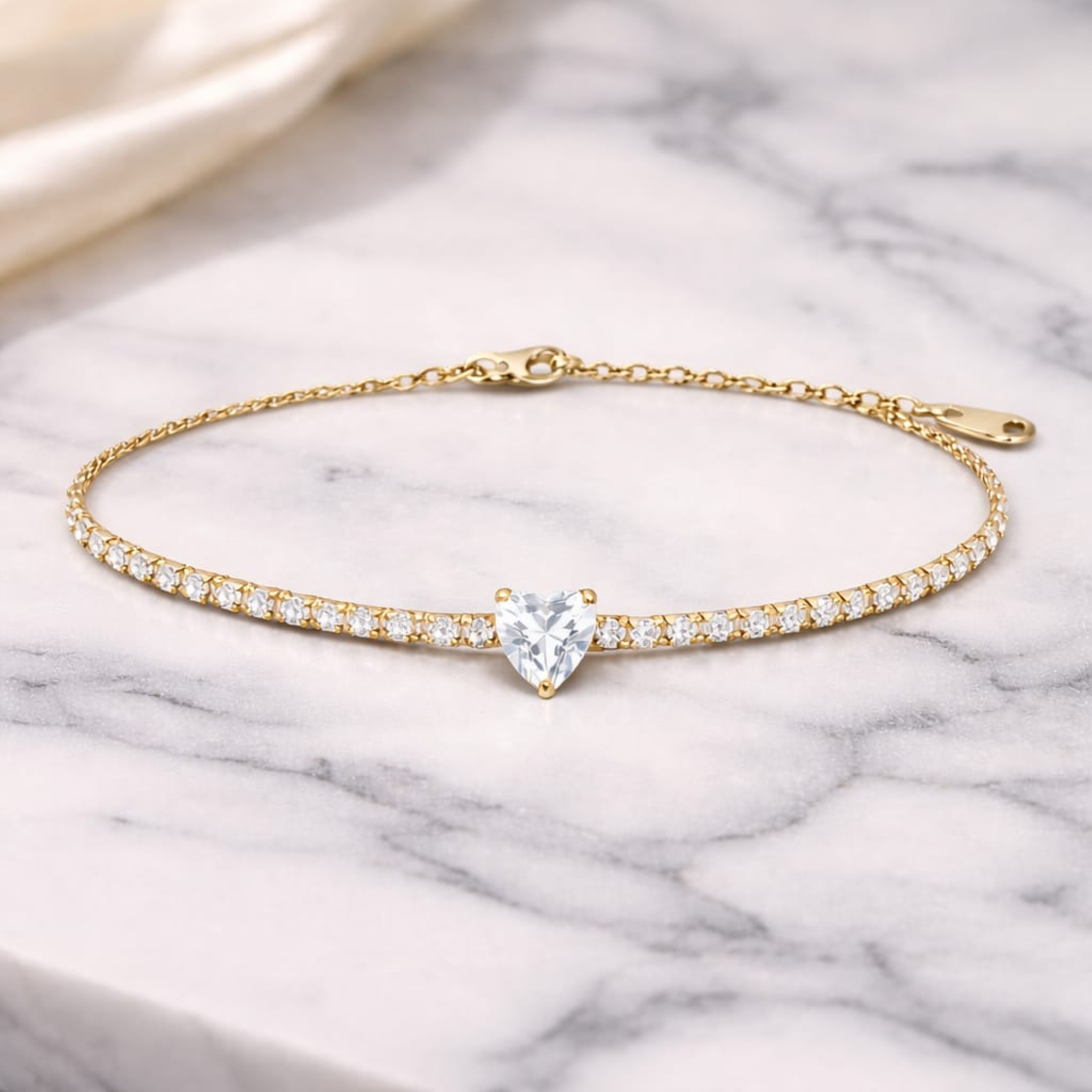18KT Gold Plated Radiant Crystal Heart Tennis Bracelet