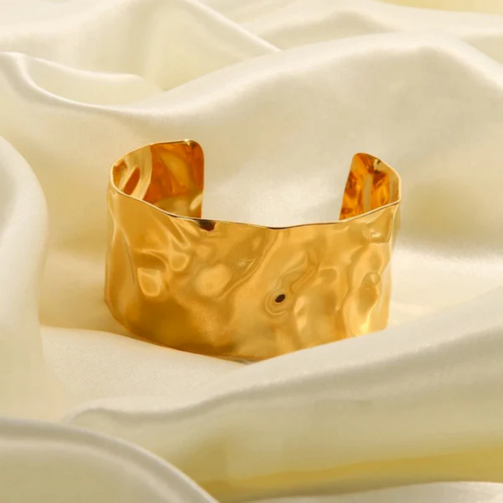 18KT Gold Plated Bold Hammered Bracelet Cuff