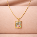 Aqua Bloom Frame Pendant Necklace – 18K Gold Plated