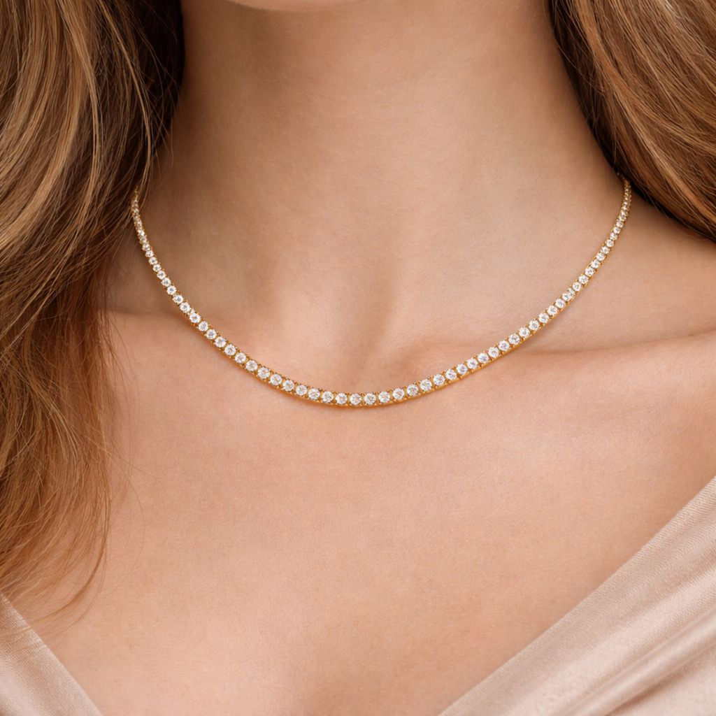 Classic Diamond Line Necklace – 18K Gold Plated