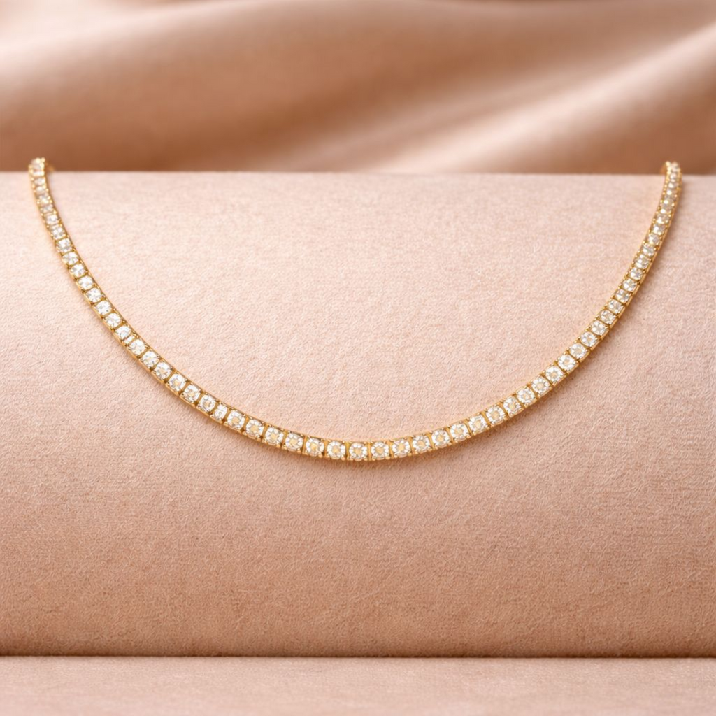 Classic Diamond Line Necklace – 18K Gold Plated