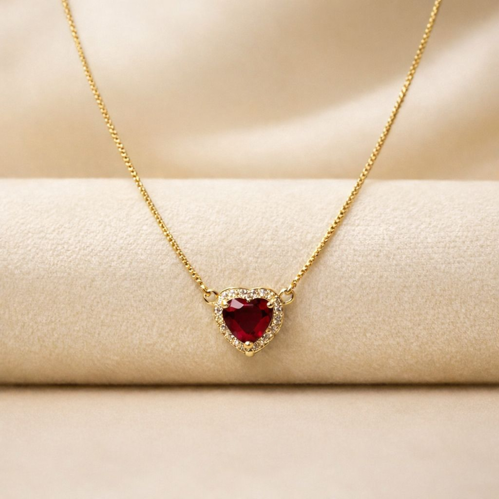 Delicate Ruby Love Pendant – 18K Gold Plated
