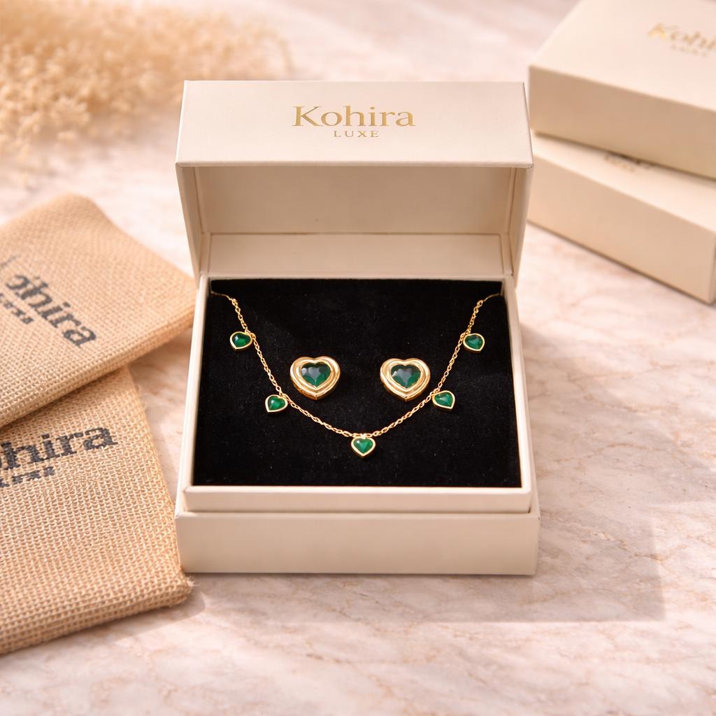 Emerald Heart Charm Set