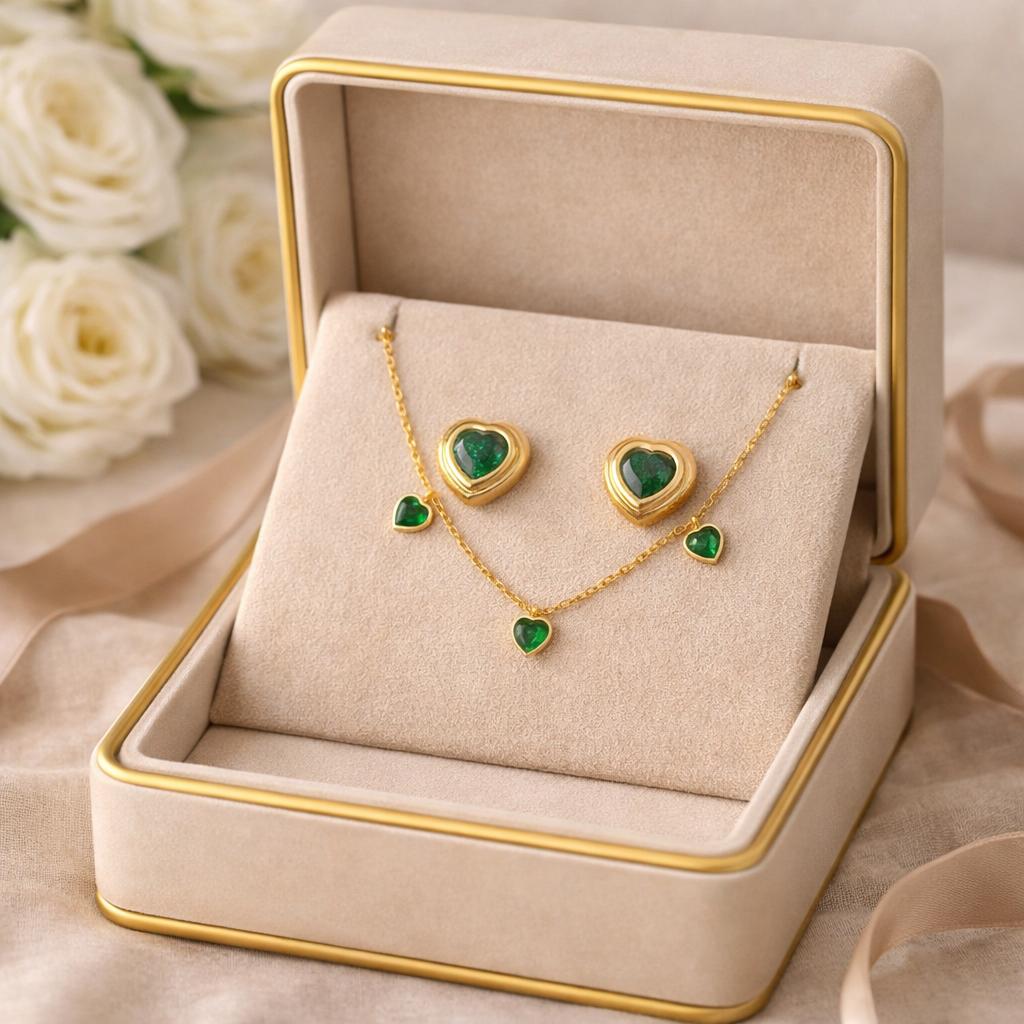 Emerald Heart Charm Set