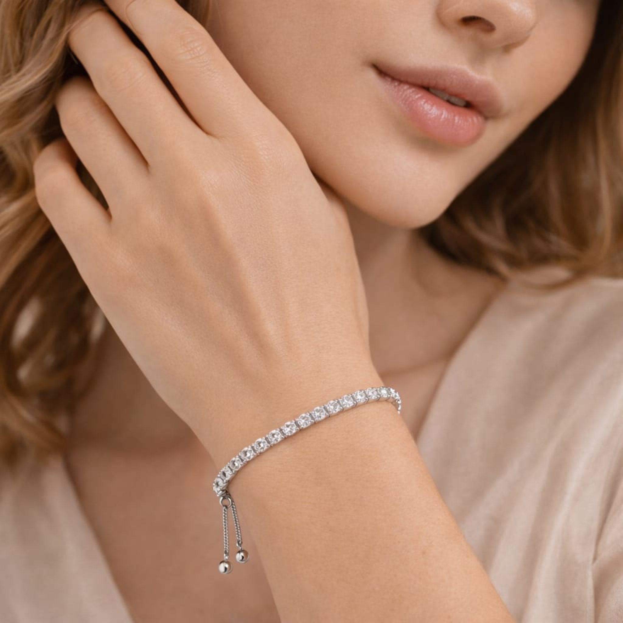 Eternal Spark Adjustable Tennis Bracelet – Silver Finish