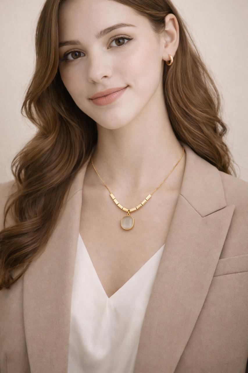 Geometric Square Pendant Necklace – 18K Gold Plated