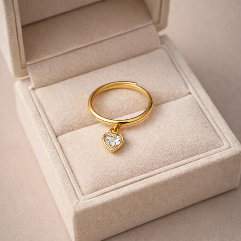 Gold Stone Studded Heart Shaped Ring