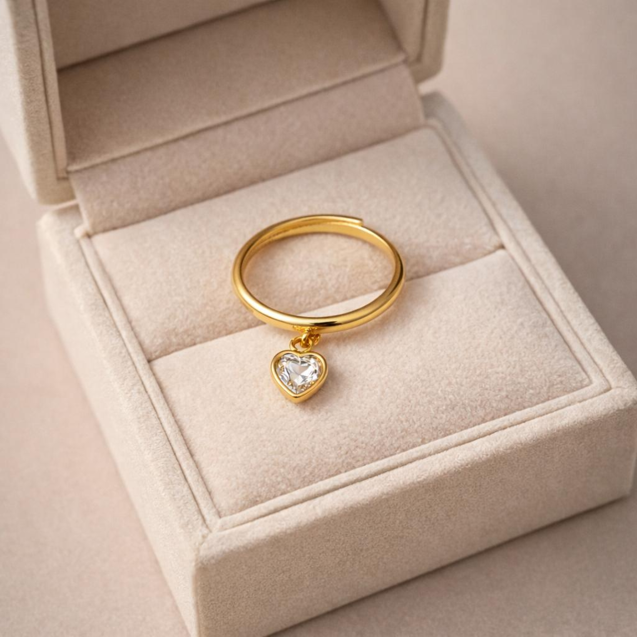 Gold Stone Studded Heart Shaped Ring