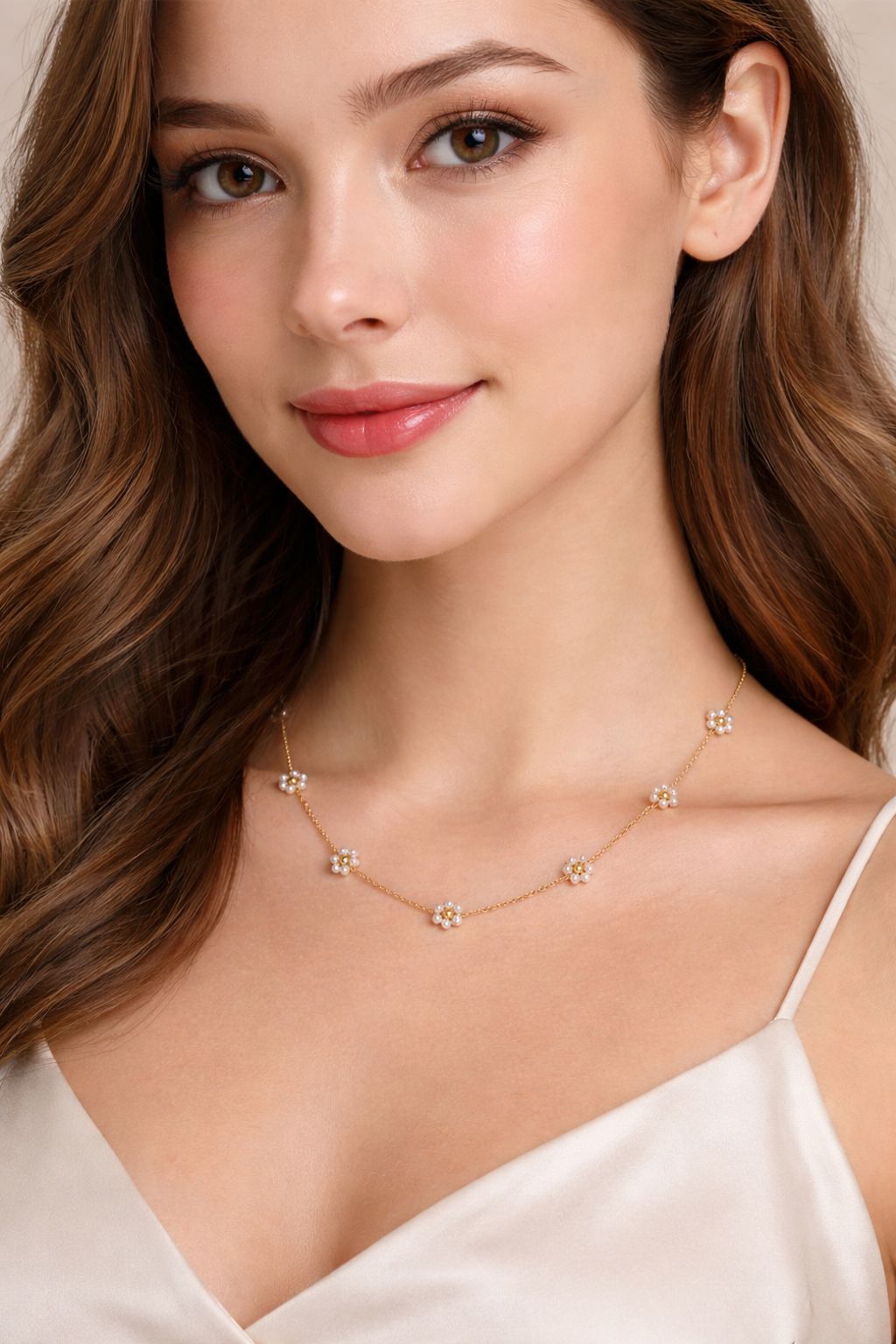 Pearl Daisy Flower Necklace – 18K Gold Plated