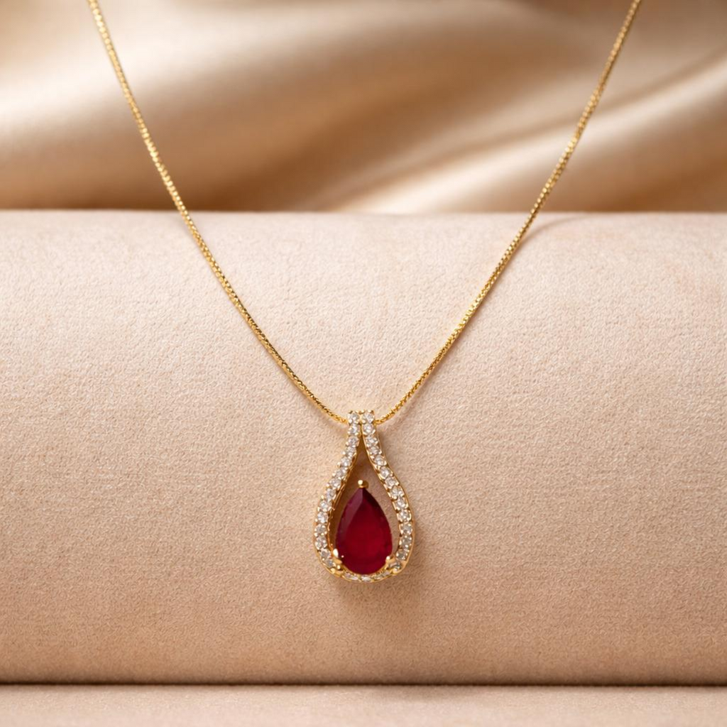 Royal Ruby Drop Necklace – 18K Gold Plated