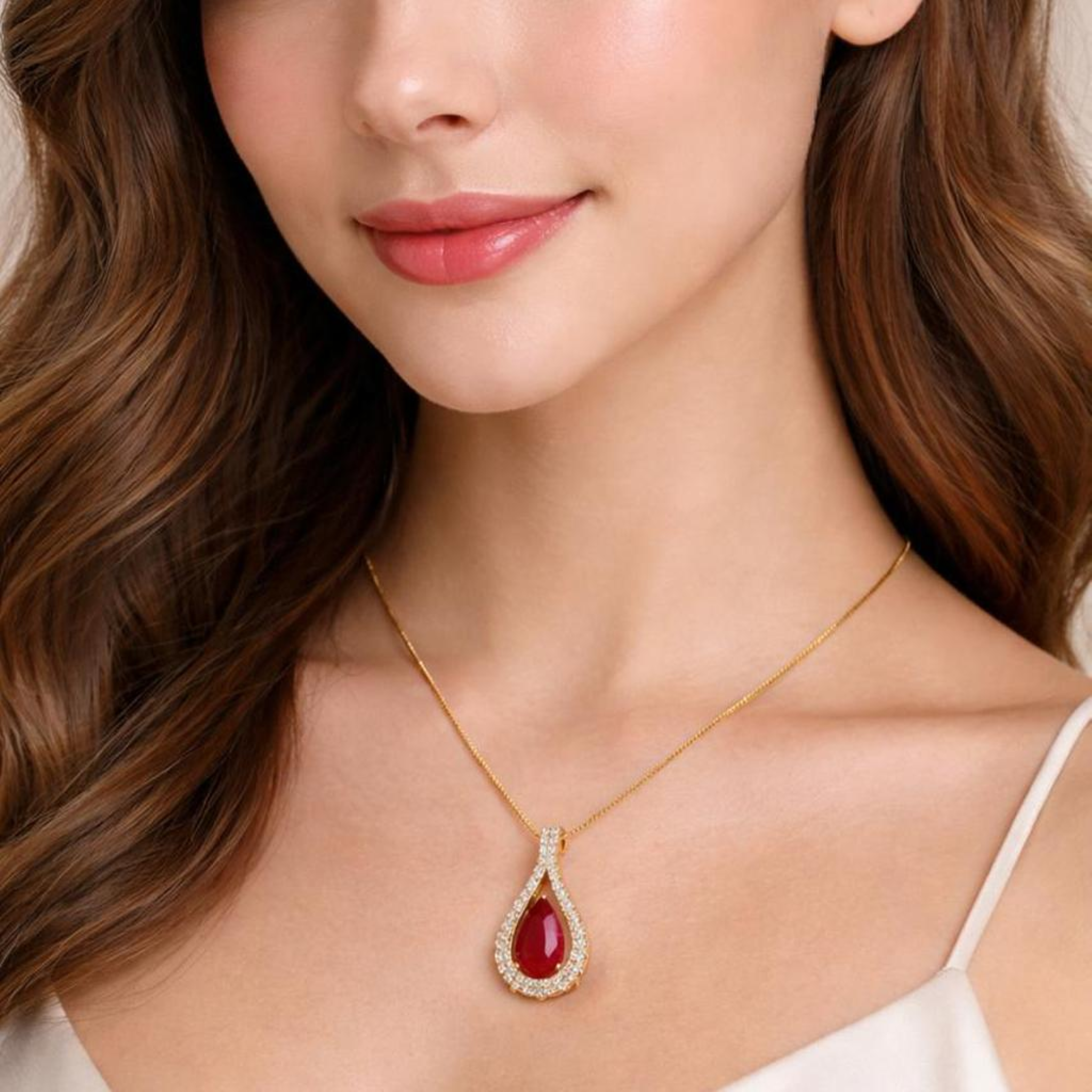 Royal Ruby Drop Necklace – 18K Gold Plated